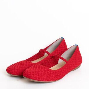 Rothys The Max Square Mary Jane Ballet Flats Red Crisp Basketweave